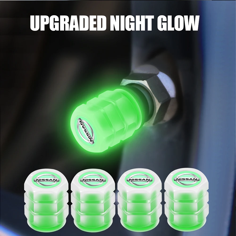 4Pcs Luminous Valve Caps Fluorescent Green Night Glowing Tire Decoration For Nissan Qashqai Juke Micra X-Trail Leaf Pulsar Teana