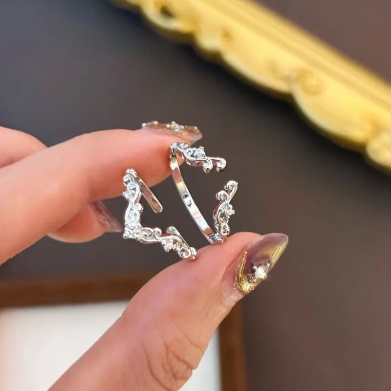 خاتم ألماس مربع صغير على طراز المحكمة بتصميم هندسي مجوف على تشغيل الأميرة بتصميم فريد من نوعه، خاتم إصبع السبابة الرائع #2