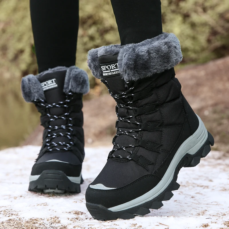 Nuevos zapatos de algodón para mujer, botas largas impermeables y a prueba de frío para mantener el calor para mujer al aire libre con terciopelo grueso y botas de nieve cálidas
