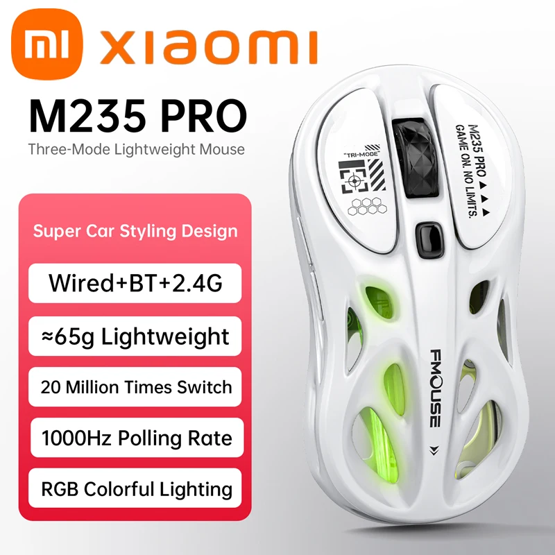ماوس Xiaomi خفيف الوزن ثلاثي الوضع، ماوس بلوتوث لاسلكي، ماوس ألعاب مضيئة RGB، كمبيوتر لوحي محمول، ماوس عالمي #1