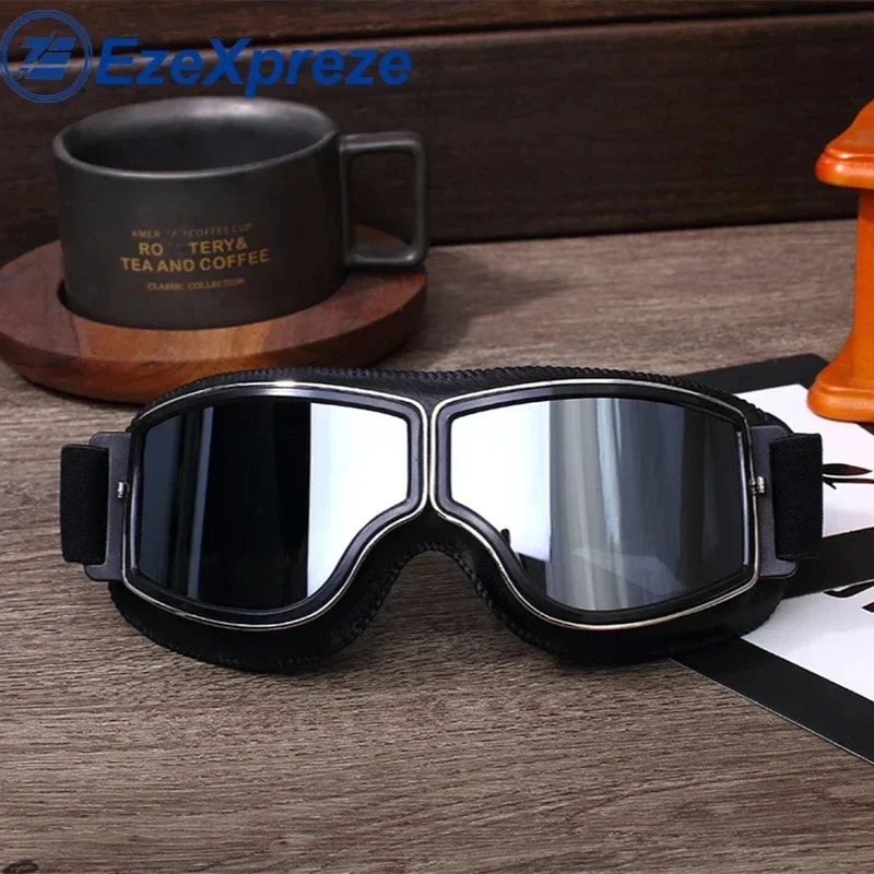 

Vintage Outdoor Motorcycle Leather Cruiser Goggles Sunglasses Eyewear For Cycling Helmet Ski Sport