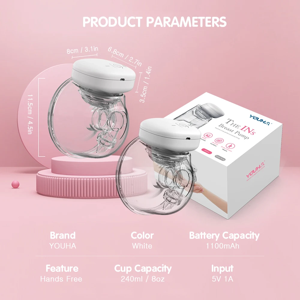 YOUHA Electric Breast Pump Hand Free Baby bottlePortable Wearable BPA-free Comfort Breastfeeding Milk Extractor Baby Accessories