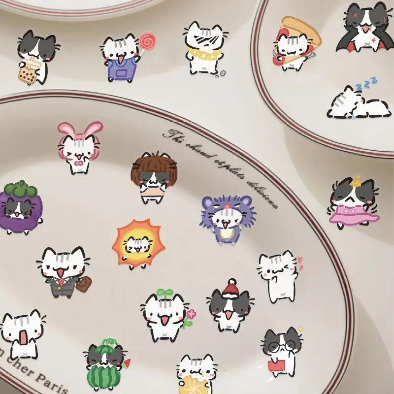 54pcs/set Kawaii Colorful Cat Stickers Transparent Cat Decals For Phone Laptop Skateboard Waterproof Stickers