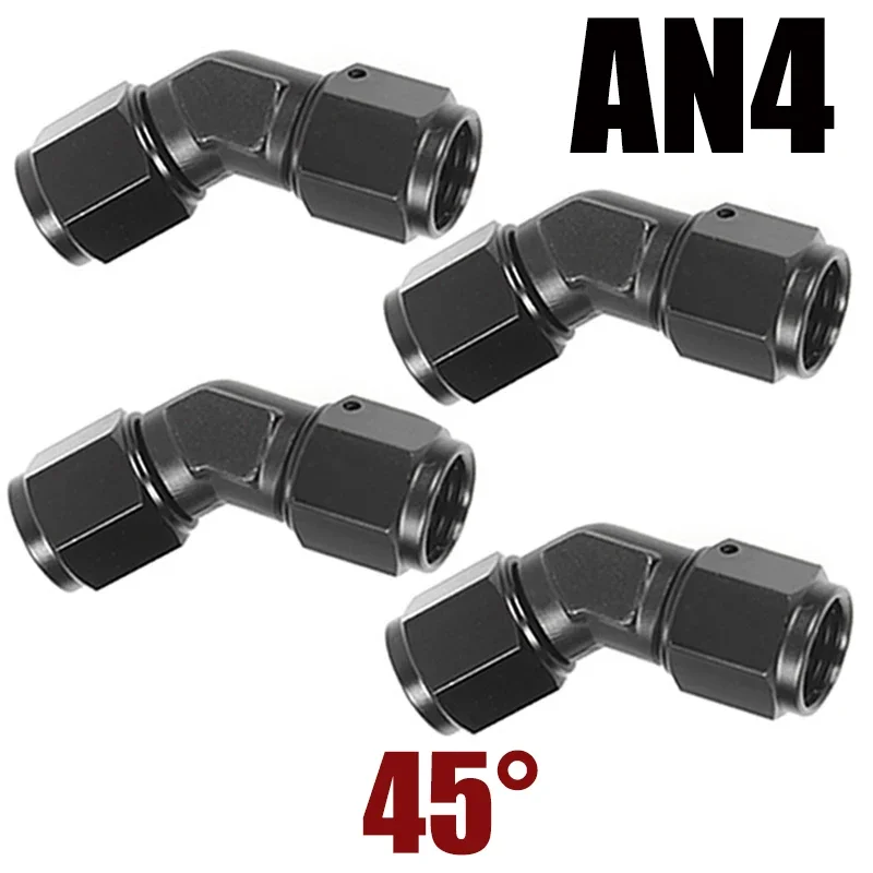 Adaptadores de tubo de rosca hembra a extremo de manguera para línea trenzada, accesorios de manguera de codo giratorio de 90 grados, negro, AN4, AN6, AN8, AN10, AN12, 4 Uds.