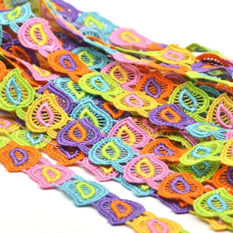 R1WE 15 ياردة 2.5 سنتيمتر العرض الملونة القلب ورقة الدانتيل تقليم DIY الحياكة المطرزة خليط الشريط زين لوازم الخياطة