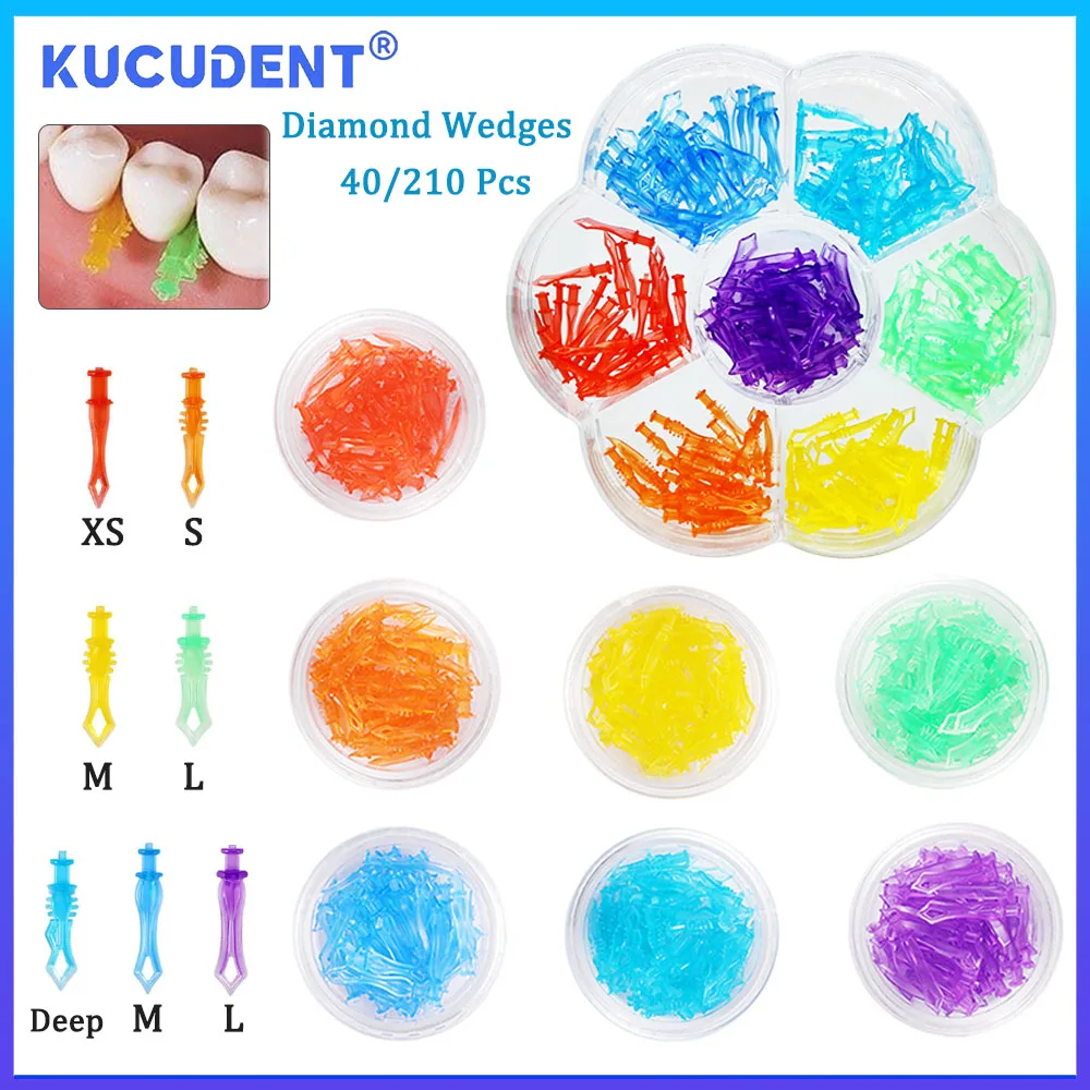 KUCUDENT 40/210 Pcs Dental Diamond Wedges Autoclavable Disposable Adaptive Interdental Teeth Gap Composite Restoration Materials