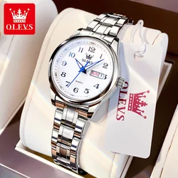 OLEVS-Reloj de pulsera de cuarzo con esfera pequeña para mujer, accesorio elegante de acero inoxidable, resistente al agua, con fecha y semana, nuevo