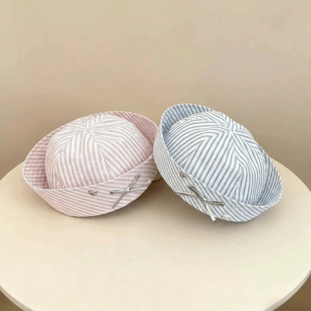 Fashionable Stripe Bow Sailor Hat Breathable Diamond-encrusted Dome Beret Comfortable Stripe Sailor Hat Women