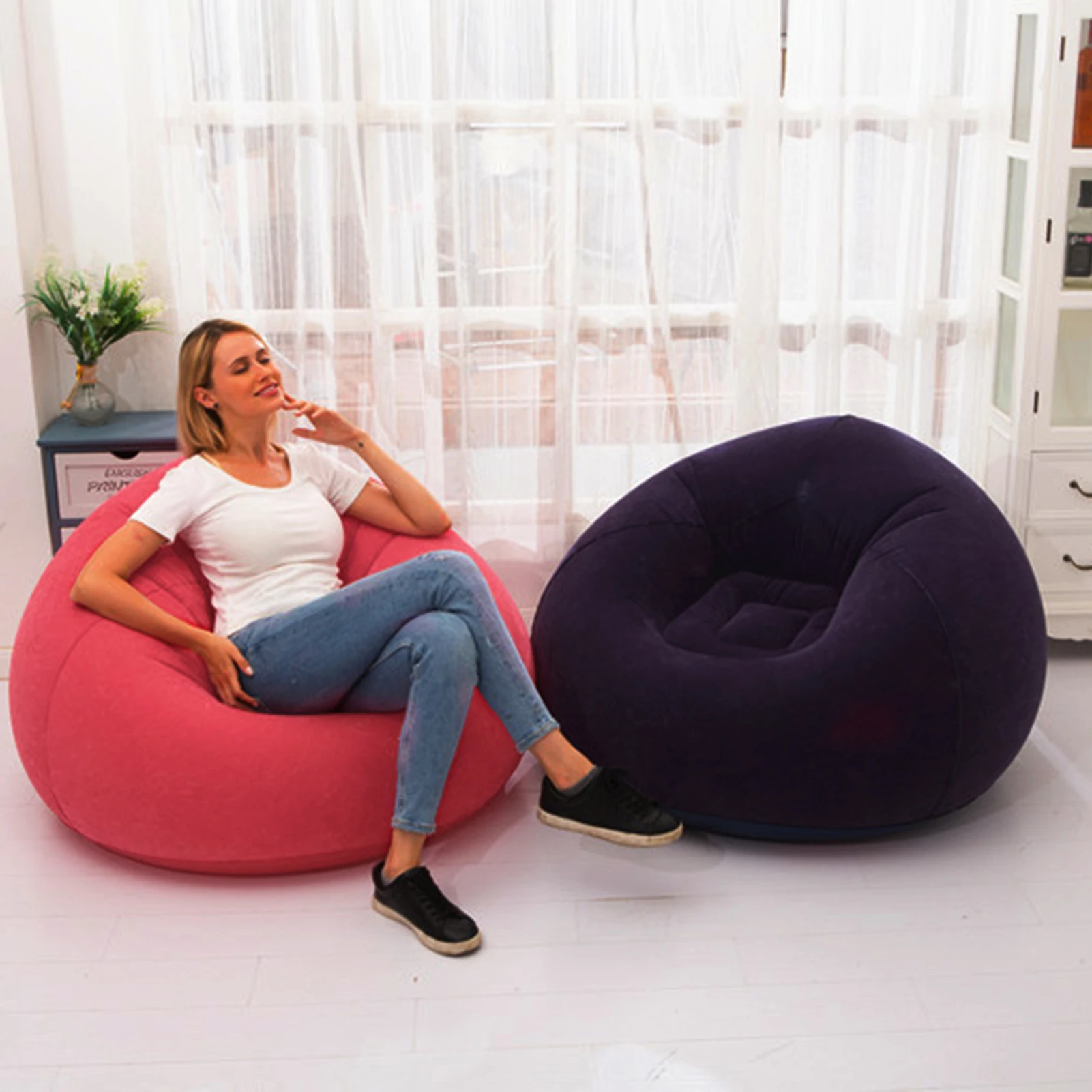 Lazy Inflatable Sofa Chairs Air Soft Cloth Bean Bag Couch Lounger Seat Tatami Living Room Leisure Sofa Furniture