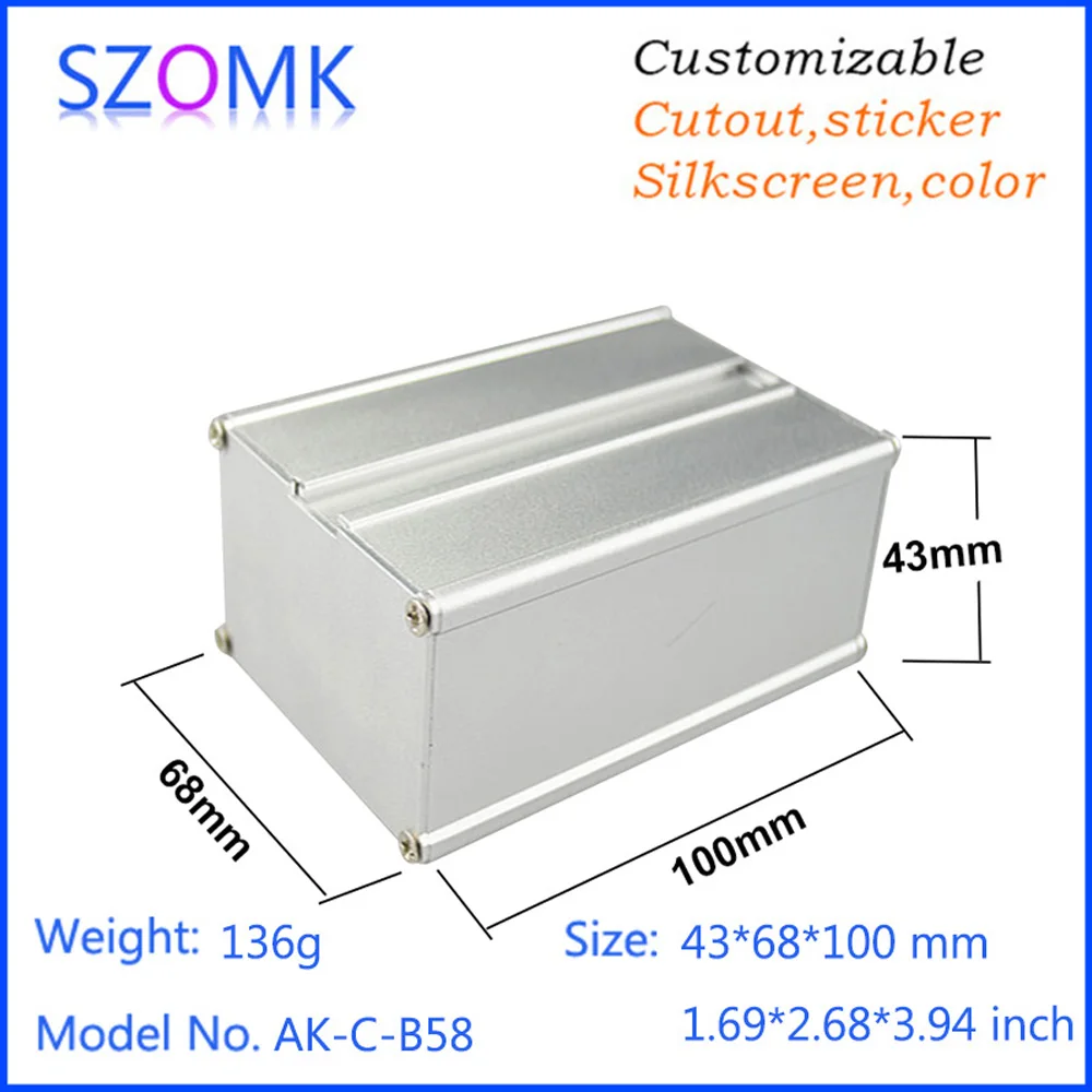 1Pcs 43*68*100mm hot sales pcb aluminum box enclosure electronics project aluminum amplifier control box pcb extrusion box