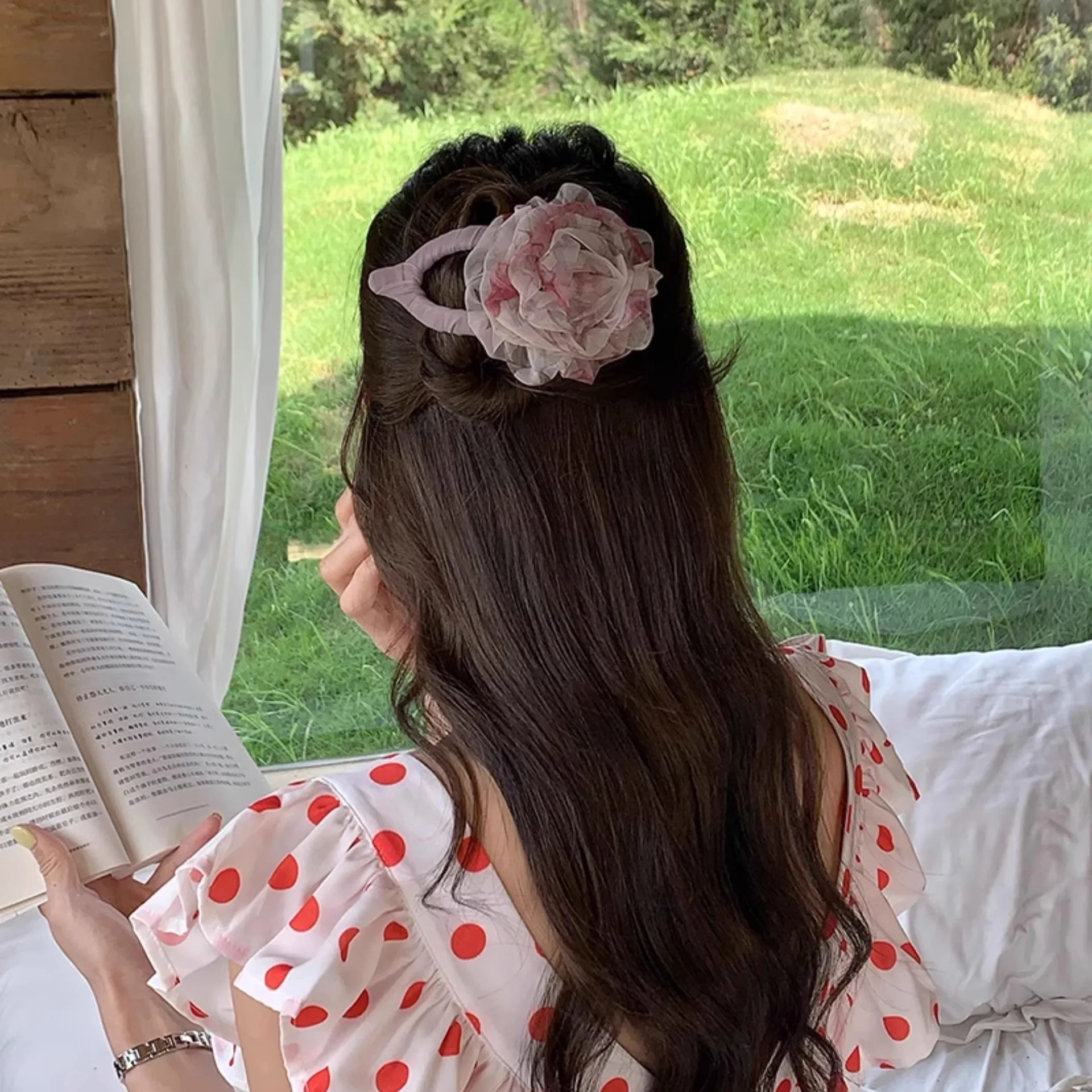 Jepit Rambut Besar Bunga Kain Jepit Rambut Wanita Ekor Kuda Sisir Rambut Bunga Besar Jepit Rambut Pin Aksesori Rambut Mode