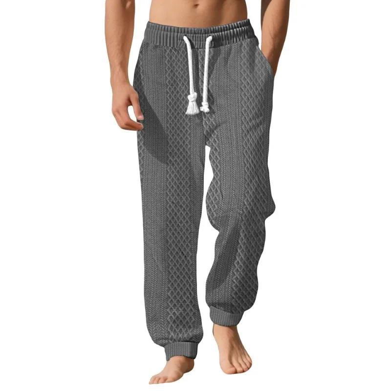 

Fashionable Summer Jacquard Trousers Casual Sports Loose Solid Color Pocket Splicing Trousers