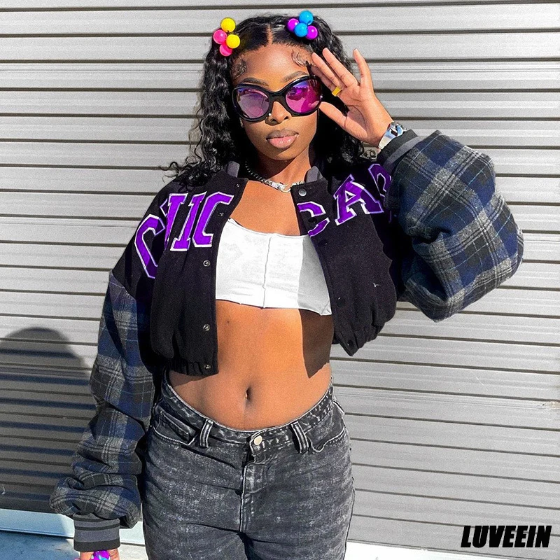 

Baseball Varsity Jacket Crop Thick Warm Coat Y2K Streetwear Winter Clothes Women 2023 Cropped Racer Patchwork Letterman Coats