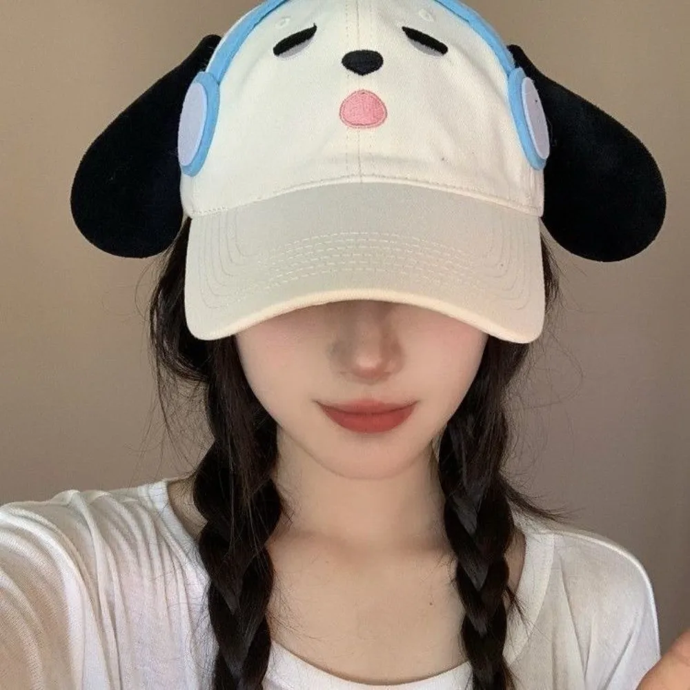

Breathable Headset Dog Baseball Cap Sweet Embroidery Eyewear Puppy Cap Polyester Korean Style Cartoon Peaked Cap Sunshade