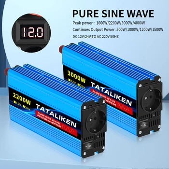 Pure sine wave power inverter 1600W 2200W 3000W 4000W DC 12V/24V to 240V AC converter charger for laptop, iPad, iPhone