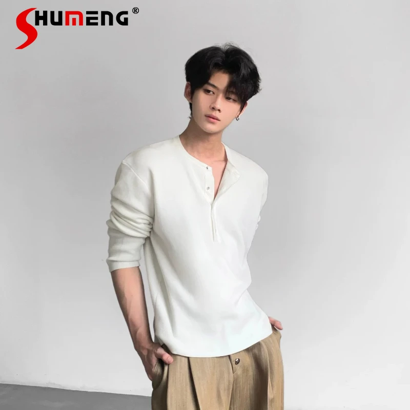 

Модные высококачественные комфортные футболки для мужчин, весна 2026, новые приталенные стильные однотонные лонгсливы с длинным рукавом