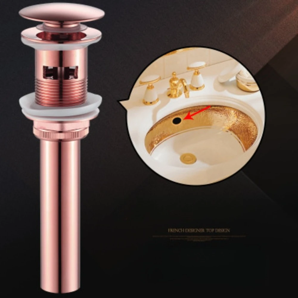 

Brass Bathroom Sink Pop up Drain with round Carved Cover Lavatory Basin Vanity Waste Drainer with & without Overflow Options