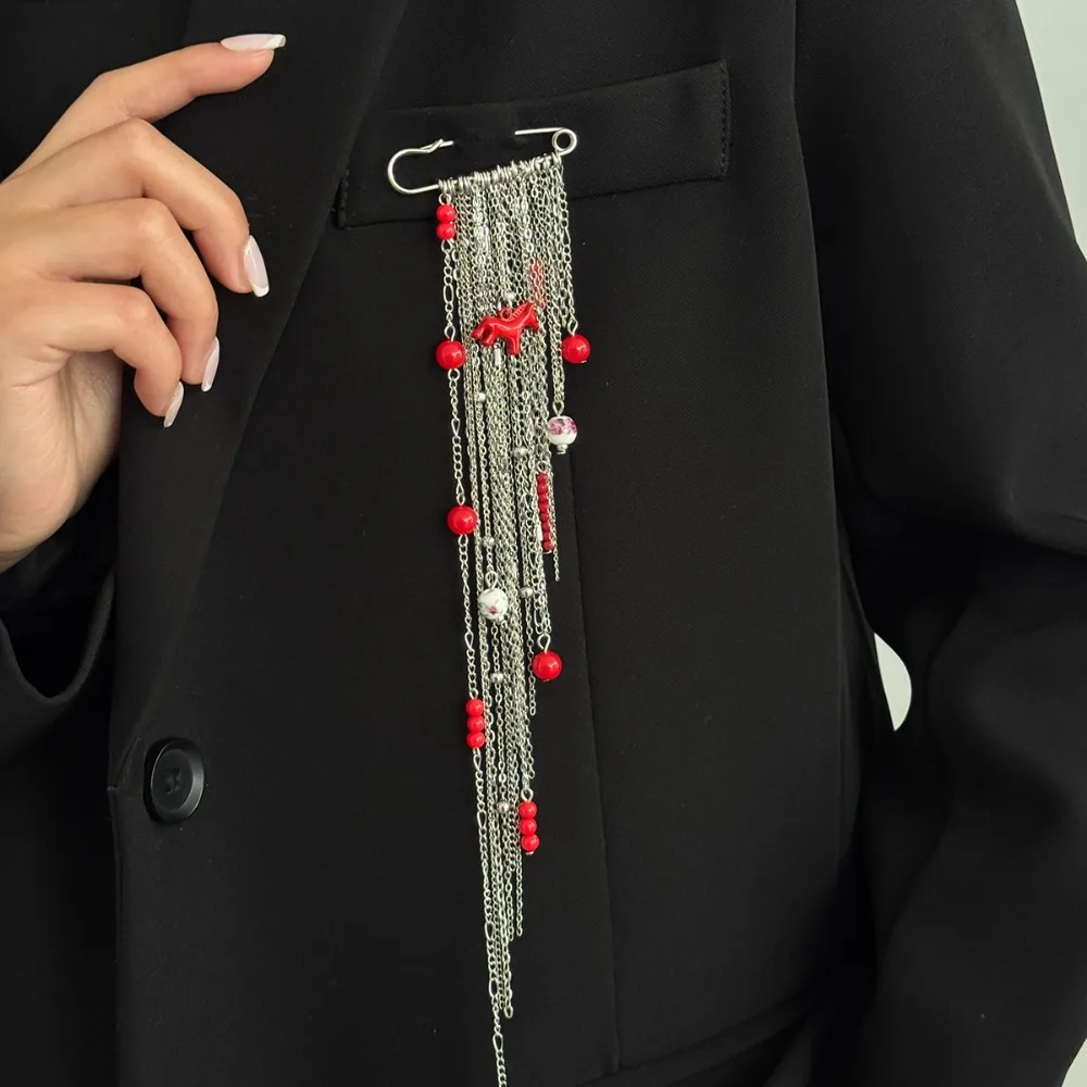 

Многослойные броши-цепочки с бусинами и кисточками в стиле хип-хоп для женщин, модные украшения, декоративные значки-клипсы, аксессуары