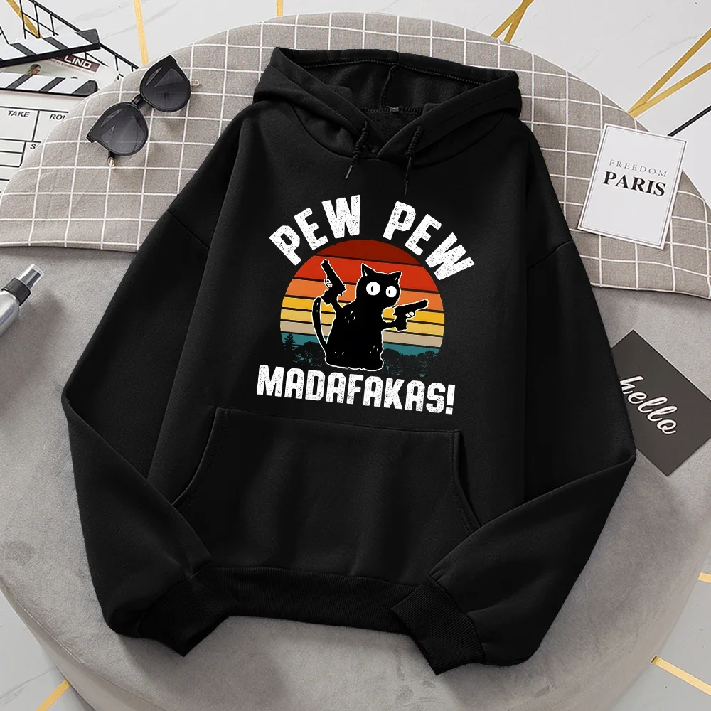 

Women Fleece Warm Pullover All Match Basic Hoodies Sport Hoody Pew Madafakas Baby Black Cat With Two Guns Tracksuit