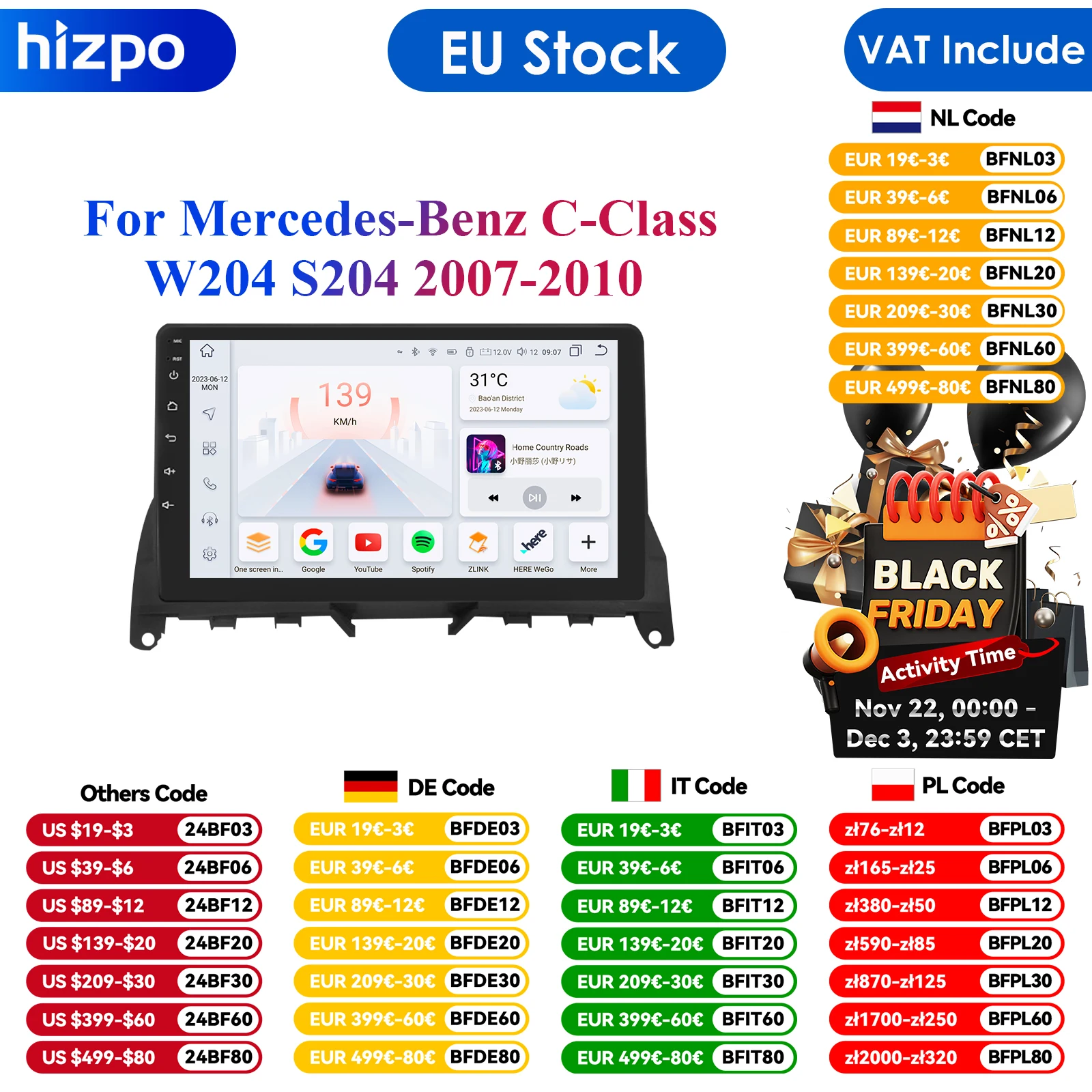 8GB 128GB Car AutoRadio Android Multimedia Screen for Mercedes Benz C-Class W204 S204 2007 2008 2009 2010 GPS Navigation Stereo