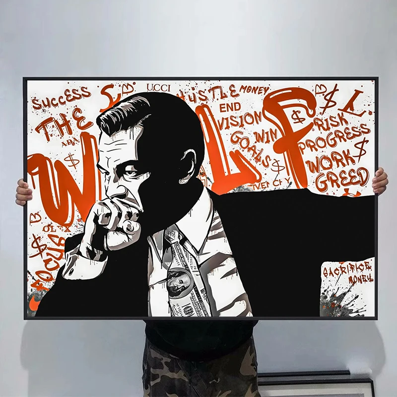 

Abstract Graffiti Art Great Portrait Poster Money Dollar Wolf of Wall Street Canvas Painting for Living Room Home Decor Picture