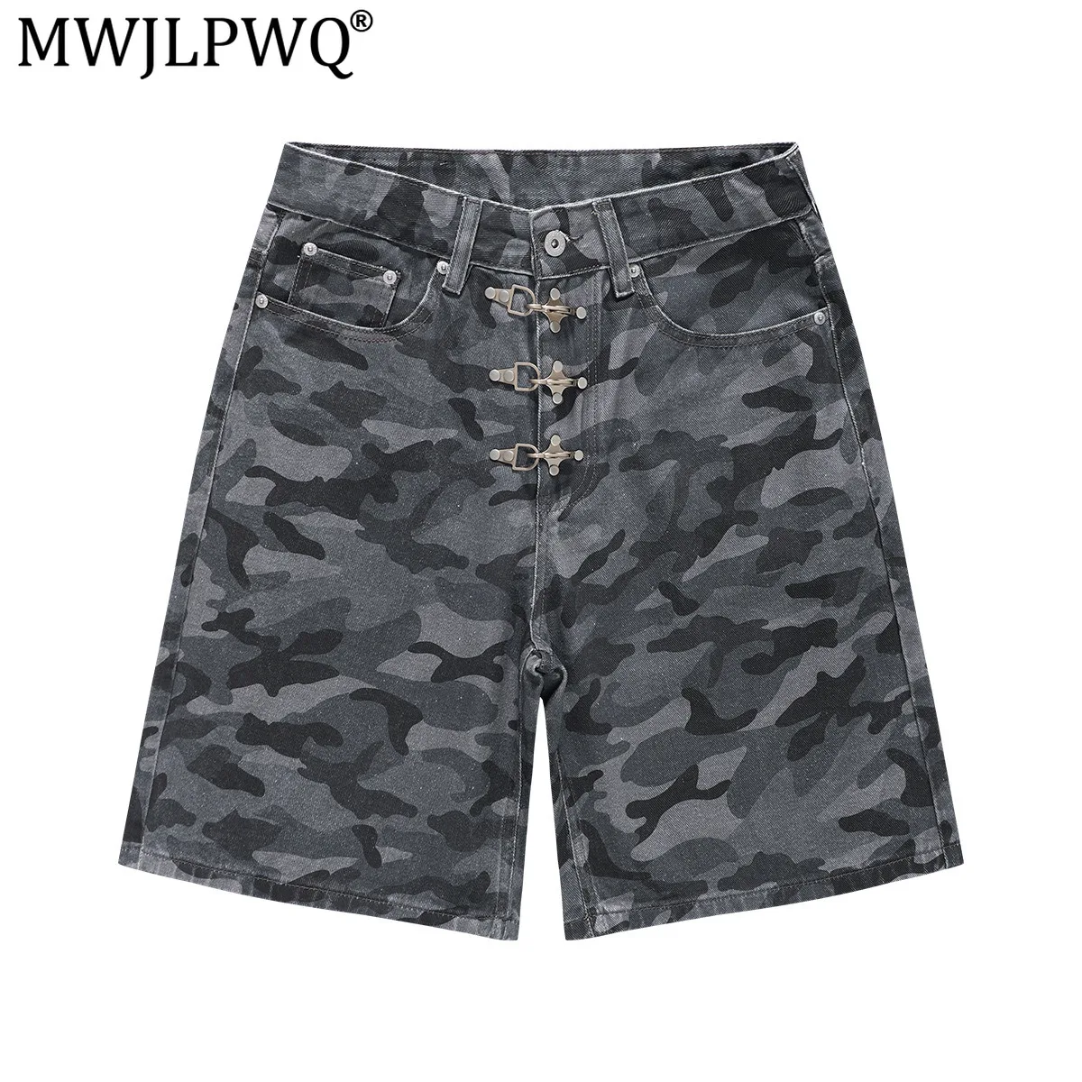 MWJLPWQ American-Style Black Gray Camouflage Buckle Work Shorts For Men Straight-Leg Mid-Length Shorts 2026 Autumn 21470