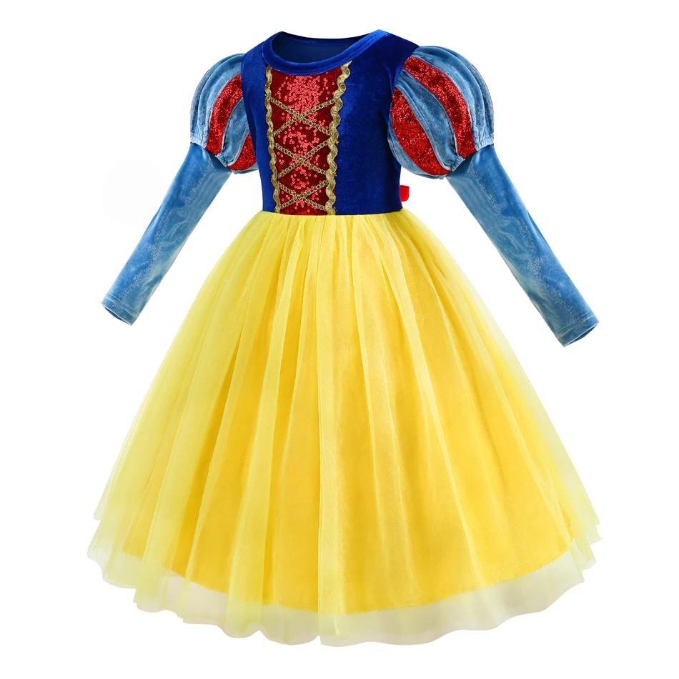 Halloween Snow White Dress Girls manica lunga Ball Gown Kids Carnival Christmas New Year travestimento Fairy Tale Party Vestidos