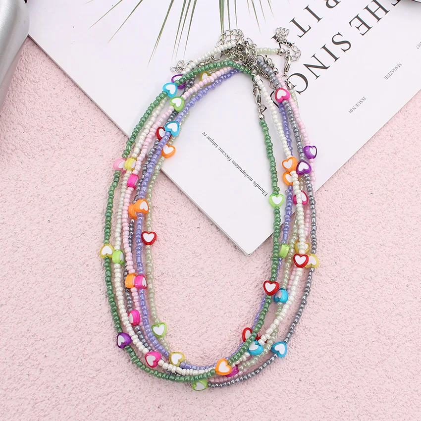 

Seed Beads Necklace Korean Fashion Boho Heart Short Chain Choker Neck Collier Female Handmade Collier Women Jewelry Gift