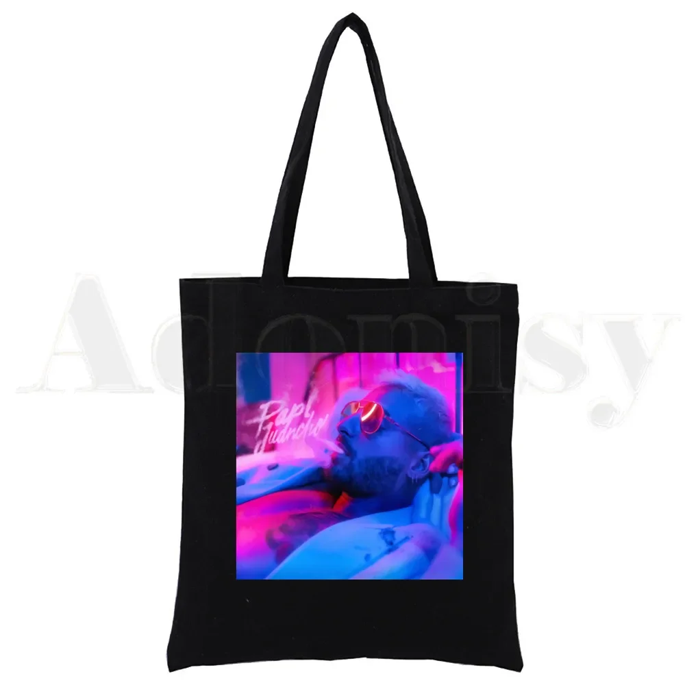 Maluma Hawai Reggaeton Singer Black Canvas Simple Cartoon Print Shopping Bags Girls Fashion Life Casual Pacakge Hand Bag