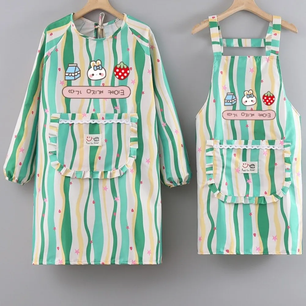 

New Cute Canvas Coverall Anti-Pollution Waterproof Work Clothes Breathable Pink Green Kitchen Aprons Catering Use