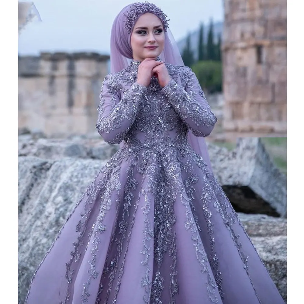 Muslim Evening Dresses For Women Chiffon Long Sleeve abendkleider Beaded Moroccan Caftan Muslim Prom Gowns Applique Robe Vestido