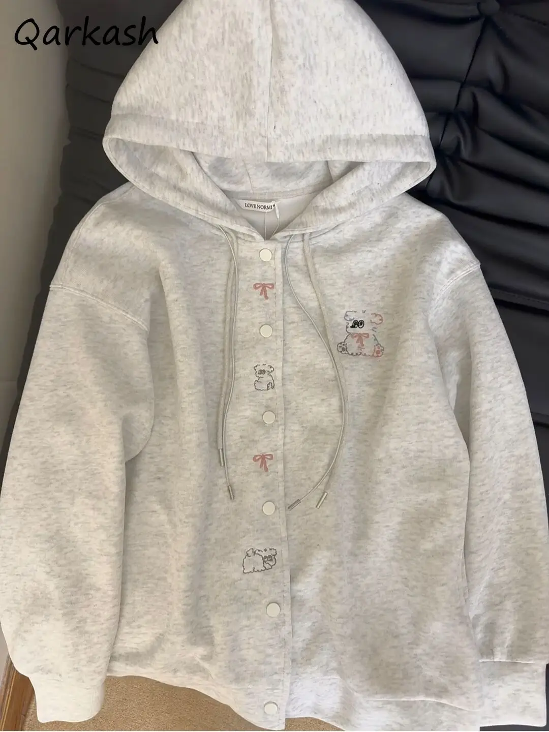 Hoodies Women Single Breasted Lovely Sweet Autumn Winter Hooded Zip-up Sweatshirts Puppy Embroidery Age-reducing Korean Fashion