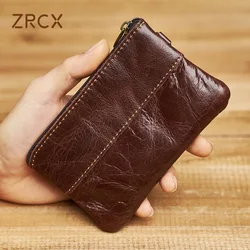 ZRCX Genuine Leather Coin Purse for Men Women Mini Zipper Wallet Small Money Pocket Bag Female Money Wallets Men Card Holder