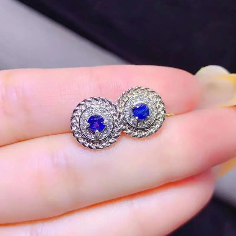 925 Silver Designer Crystal Earrings 4mm Natural Blue Sapphire Earrings with Certificate 925 Silver Citrine Jewelry for Girl