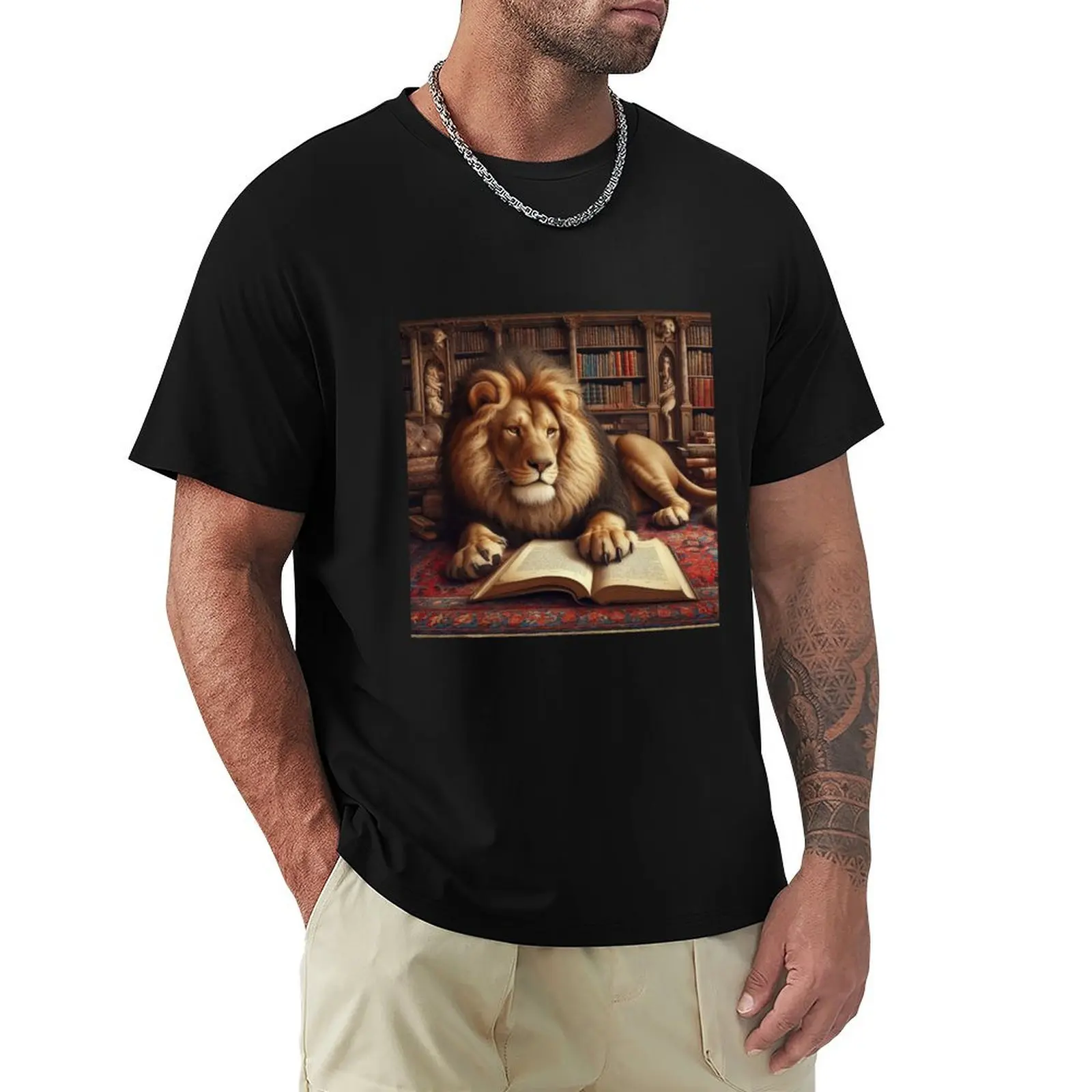 A Lion Reading in a Library #1 T-Shirt essential t shirt plus size tops rapper graphic tees oversized graphic tee men t shirt