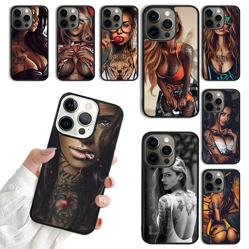 Sexy Sleeve Tattoo Girl Phone Case for iphone 16 15 14 12 13 mini PLUS XS XR 11 PRO MAX Back Fundas coque Cover Shell