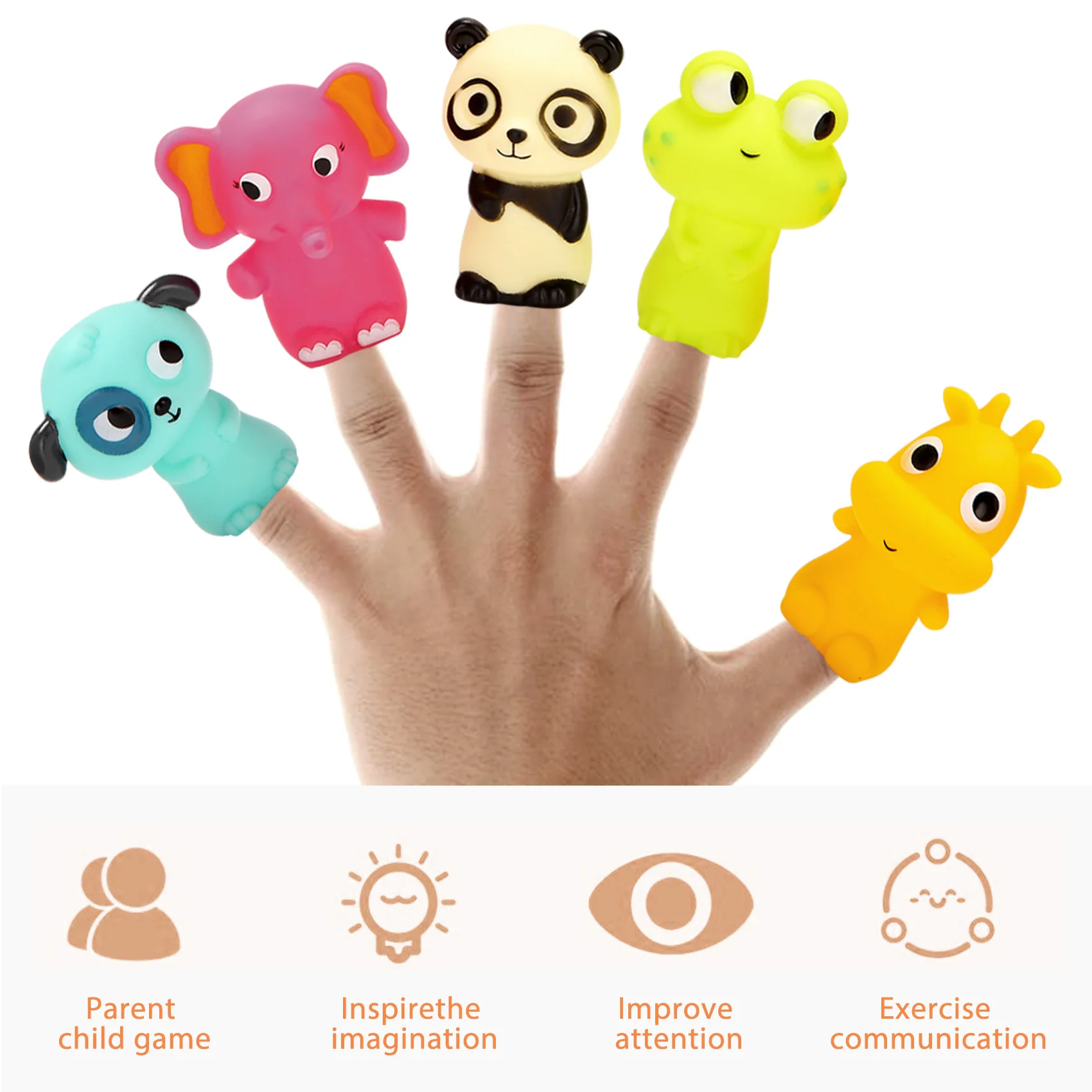 Finger Puppets for Children and Babies 5 Farm Animals BPA PVC Bath Toys Hand Puppets Doll Set Early Eductional Toys(B)