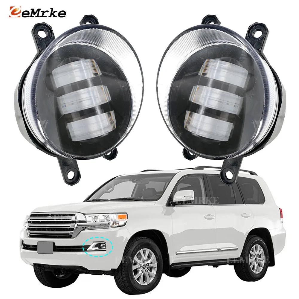 

2-Pieces White Yellow Led Fog Lights Assembly Lens PTF Car Lamp for Toyota Land Cruiser 200 J200 2015 2016 2017 2018 2019 2020