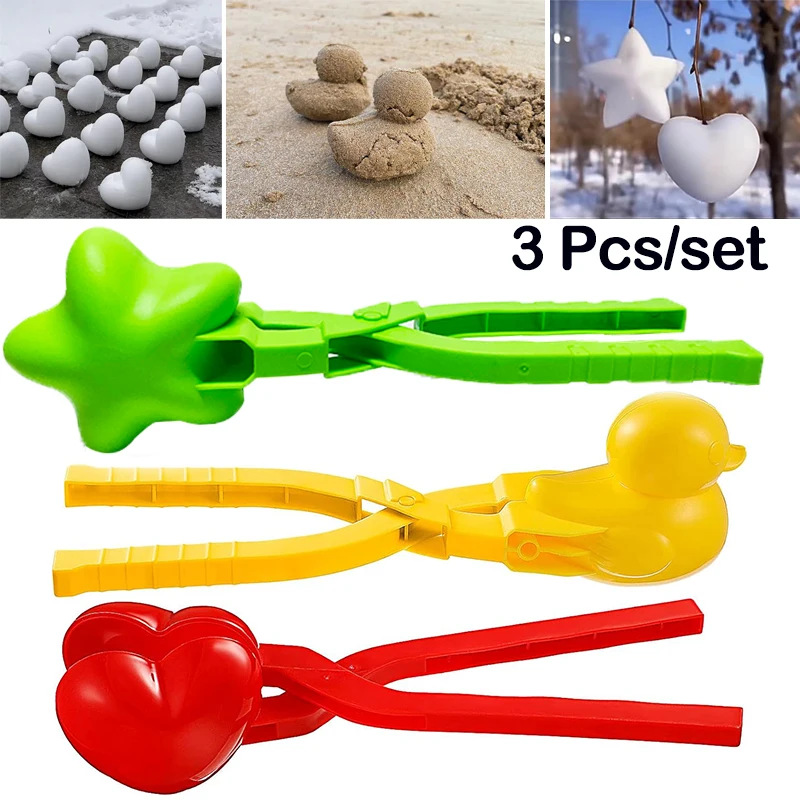 3pcs/set Plastic Duck/Star/Heart Shape Snowball Maker Clip Kids Sand Snow Ball Mold Toy Snow Ball Toys Games with Handle