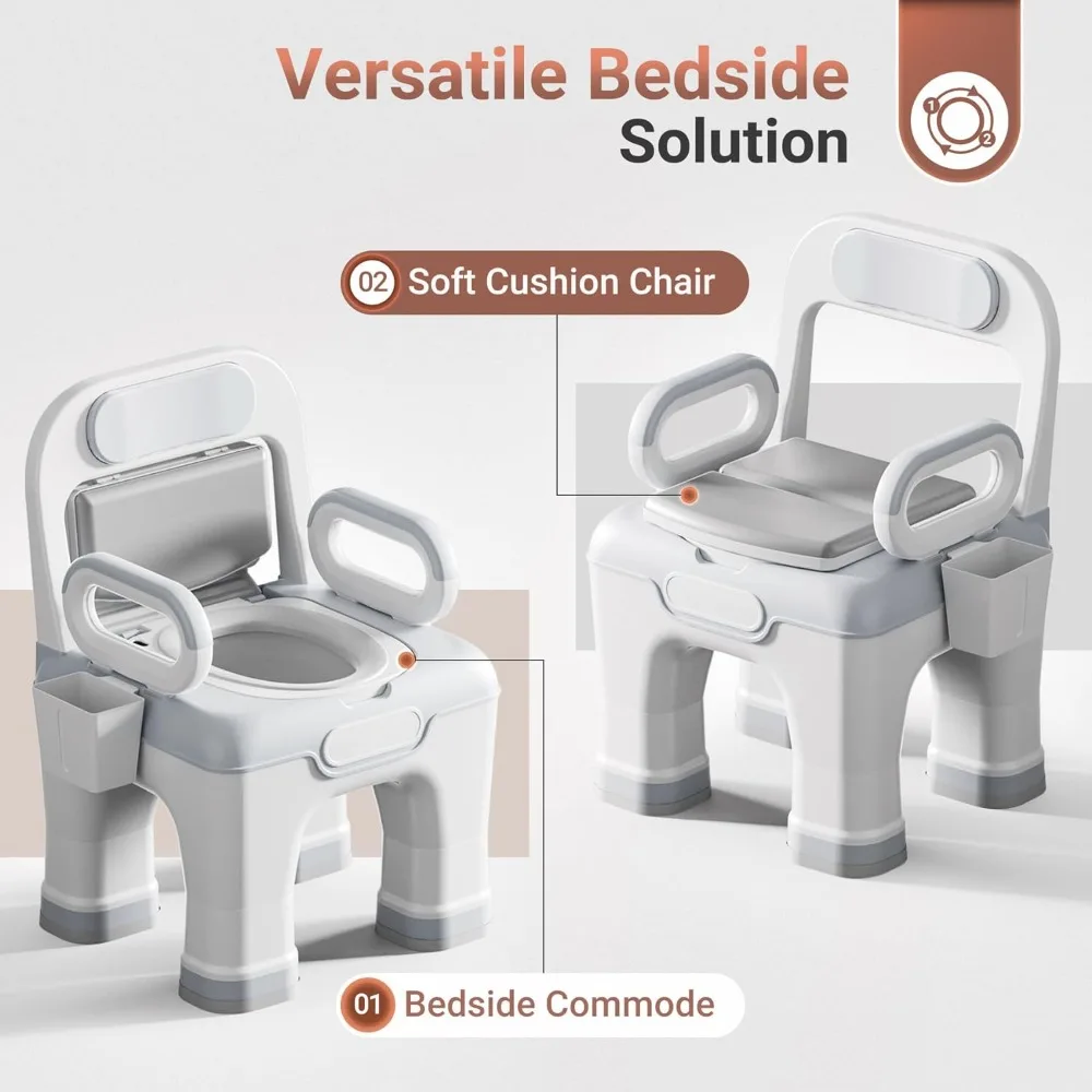 Bedside Commode, Upgraded Safety Commode Toilet for Elderly Disabled, Potty Chair for Adult with Enlarged Arms,Height Adjustable