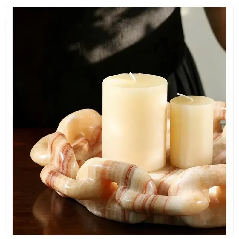 STONEKOCC Natural Striped Marble Chain Tray Custom Logo Luxury Stone Storage Decorative Plate High Grade Light Luxury Home