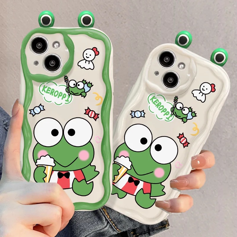 Kawaii Sanrioed Keroppi Phone Case Cute Cartoon Be Applicable Apple Iphone15Promax/14 Cell Phone Protective Case Silica Gel Gift