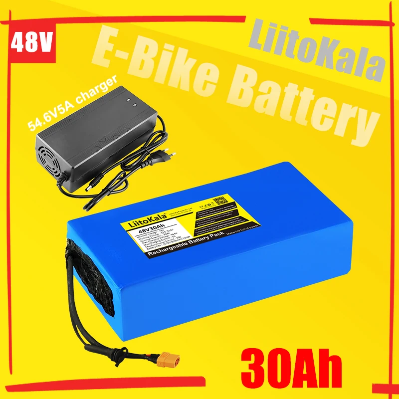 LiitoKala 48V 30Ah 21700 5000mah 13S6P Lithium ion battery Scooter Battery 48v 30ah Electric Bike Battery XT60 48V5A charger