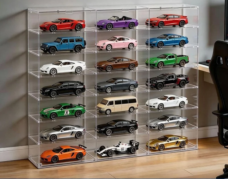 Car Display Case Acrylic 12/24 Pcs Hot Diecast Model 1/24 Nascar Wheels Toy Cabinet  Car Model Storage Display Box
