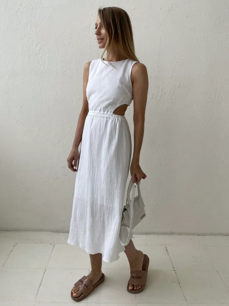 Bornladies Holiday long Dress Woman 100% Cotton Loose splicing Summer sleeveless Dress Casual Lady Dress 2023