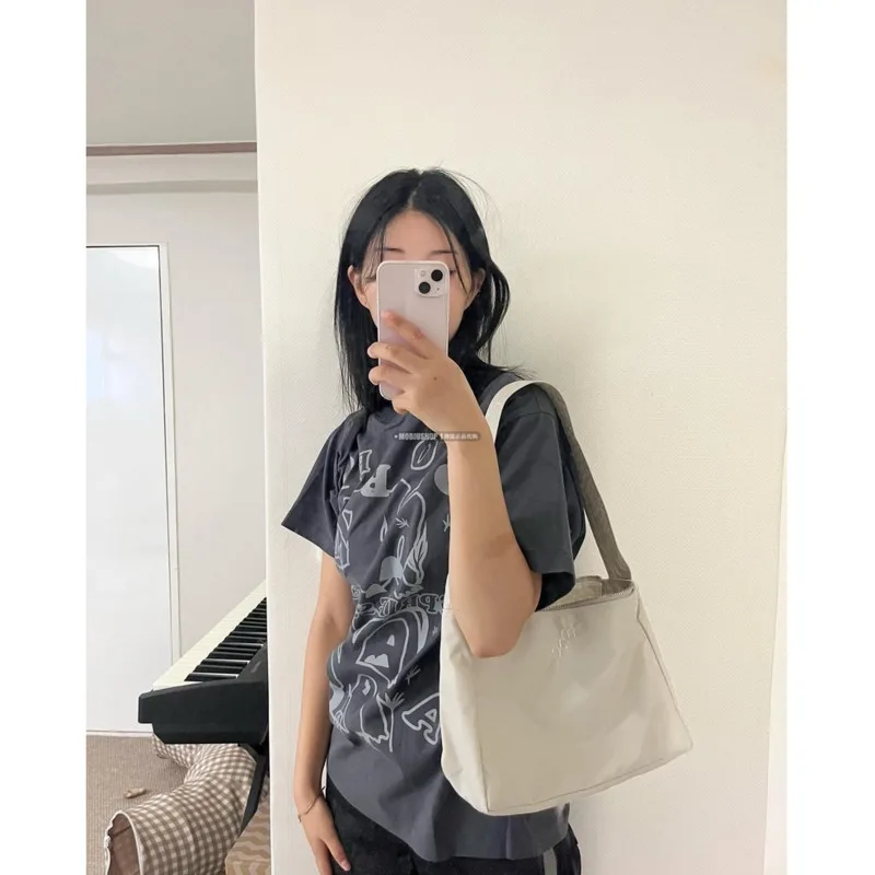 Fashion Korean Brand Tote Handbag Nylon Mucu And Ebony Bags Embroidered Logo Shoulder Bags Chic Commuter Handheld Bags For Women