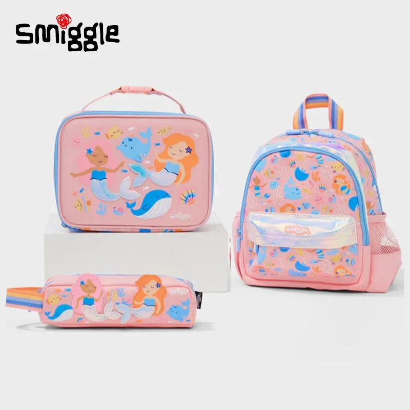 Genuine Australian Smiggle Schoolbag Student Stationery Pink Ocean Children'S Backpack Square Lunch Bag Pencil Case Student Gift