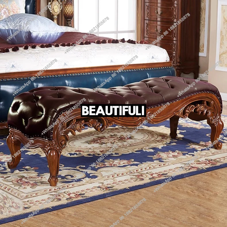 

American Genuine Leather Retro Solid Wood Bench Cloakroom Stool