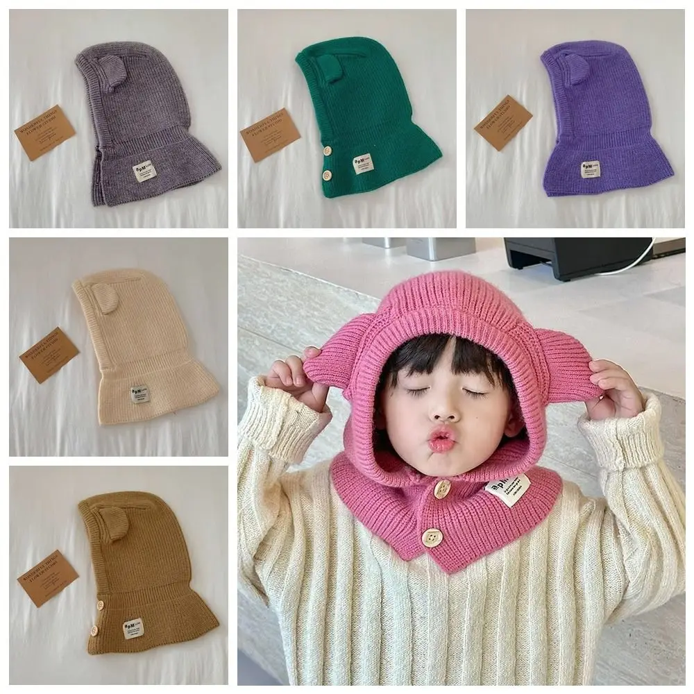 

NEW Warm Baby Hooded Hat Knitted Ear Protection Baby Hat With Scarf One Piece Scarf Cap Kids