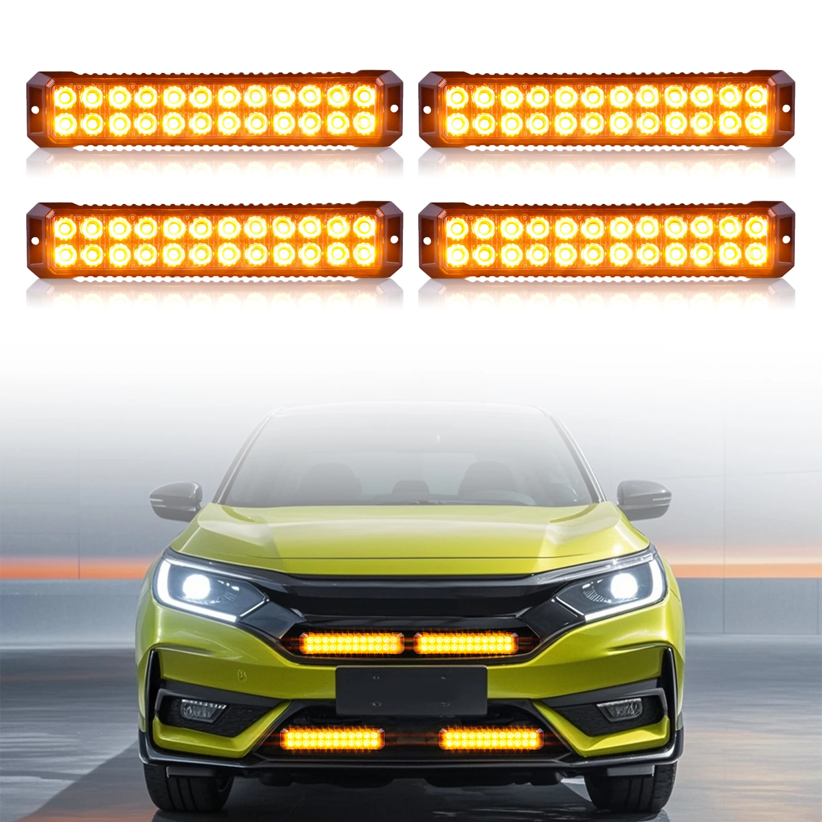 

4PCS 24smd LED Strobe Warning Light Strobe Grille Flashing Light bar Car Beacon Lamp For Amber Yellow White Traffic Light 12-24V